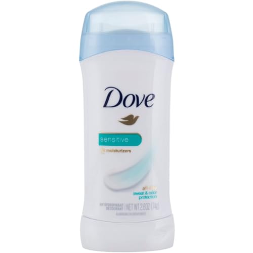Dove AntiPerspirant Deodorant Sensitive Skin, White, Unscented, 2.6 Oz (Pack of 4)
