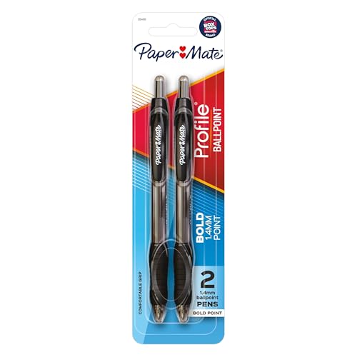 Paper Mate Profile Retractable Ballpoint Pens, Bold (1.4mm), Black, 2 Count