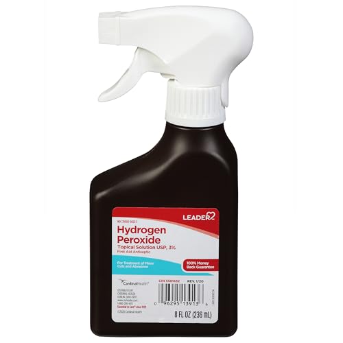 LEADER Hydrogen Peroxide Spray Bottle First Aid Antiseptic 3% Solution ? Multi-Purpose Cleaner, Gentle & Effective Disinfectant Spray for Home, Cuts, and Scrapes, Easy-to-Use 8 oz Bottle