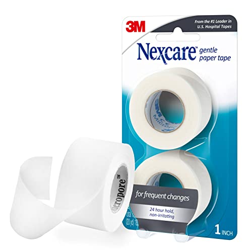 Nexcare Gentle Paper Medical Tape, 1 Inch x 10 Yards (2 Rolls) ? Hypoallergenic First Aid Surgical Tape for Sensitive Skin, Latex-Free