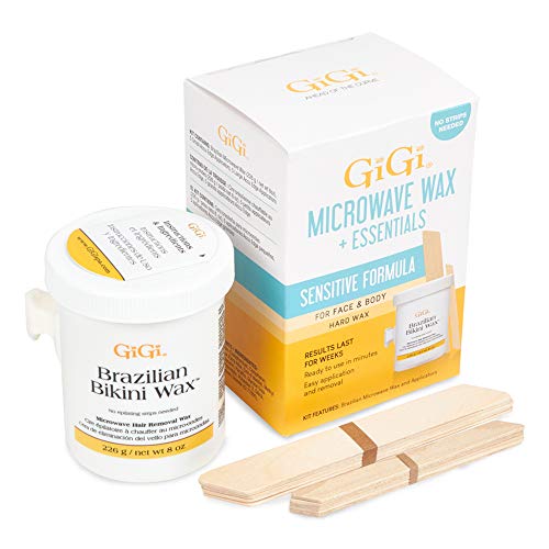 GiGi Brazilian Bikini Wax Microwave Kit - Hard Wax for Sensitive Skin, Face & Body Hair Removal, No Strips Needed, Easy At-Home Waxing Kit