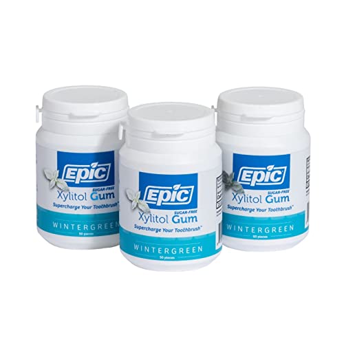 Epic Gum - Aspartame Free 100% Xylitol - Chewing Gum Sugar Free Gum - Wintergreen Flavored, 50 Pieces (Pack of 3)
