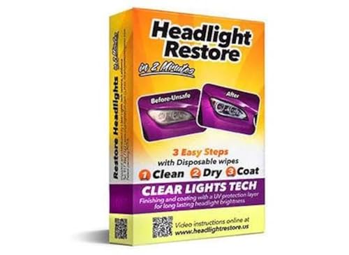 Headlight Restorer Kit, Easy 3-Step Process Car Headlight Restoration Kit - Headlight Cleaner and protective Wipes