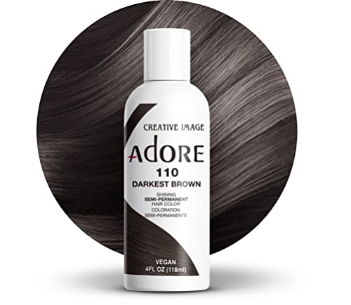 Adore Semi Permanent Hair Color - Vegan and Cruelty-Free Brown Hair Dye - 4 Fl Oz - 110 Darkest Brown (Pack of 1)