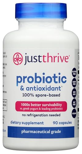Just Thrive Probiotic & Antioxidant Supplement - 100% Spore-Based Digestive and Immune Support - Gluten Free, 90 Caps