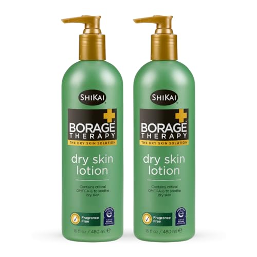 ShiKai Borage Therapy Dry Skin Lotion Moisturizer (16oz, Pack of 2) Unscented Skincare | Hydrating Lotion for Eczema, Dry Hands & Body | With Oatmeal, Shea