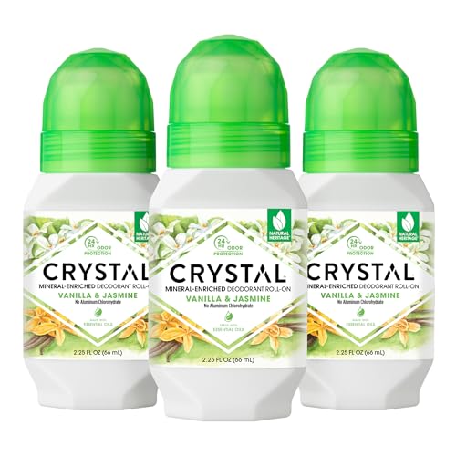 Crystal Deodorant - Mineral Roll on Vegan Deodorant for Women and Men, Vanilla Jasmine - 2.25 fl. oz. (Pack of 3)