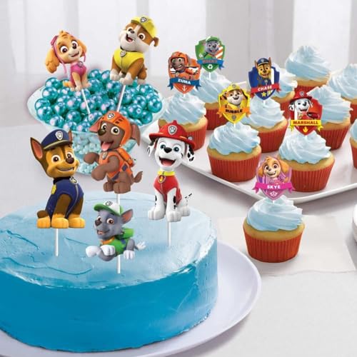 Paw Patrol Adventures Dessert Decorating Kit - 10.5" & 3.75" (12 Pcs) - Colorful Assorted Design Paper Toppers for Kids Themed Parties & Birthdays