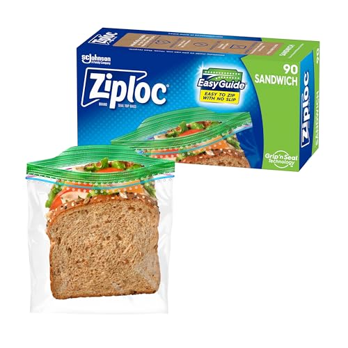 Ziploc Sandwich and Snack Bags, Storage Bags for On the Go Freshness, Grip 'n Seal Technology for Easier Grip, Open, and Close, 90 Count