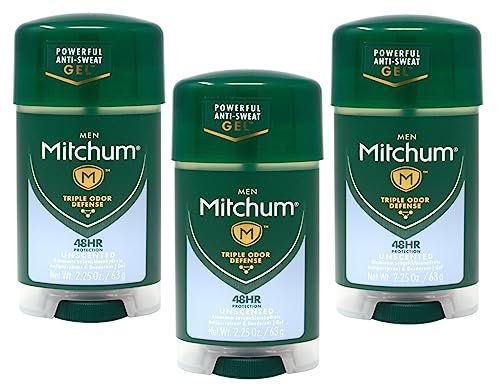 Mitchum Clear Gel Anti-Perspirant & Deodorant, Unscented for Men, 2.25 Oz (3 Pack)