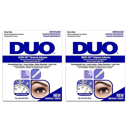 DUO Quick-Set Strip Lash Adhesive - White/Clear, Latex-Free, Water-Resistant, Long-Lasting, Lash Glue, 0.18 oz, 2-Pack