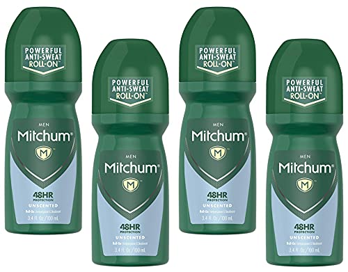 Mitchum Invisible Anti-Perspirant & Deodorant Roll-On, Unscented 3.4 oz (Pack of 4)