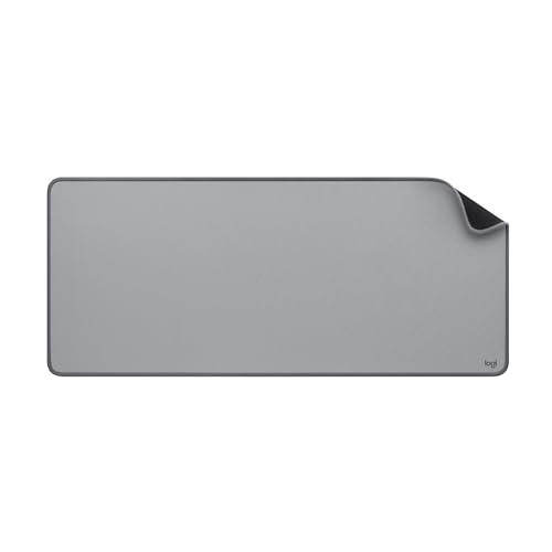 Logitech Desk Mat - Studio Series, Multifunctional Large Desk Pad, Extended Mouse Mat, Office Desk Protector with Anti-slip Base, Spill-resistant Durable Design - Grey