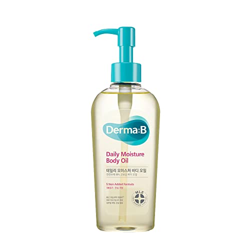 Derma B | Daily Moisture Body Oil | 99% Natural Argan & Sweet Almond Oil | Shower Oil for Dry Sensitive Skin | Light & Long-Lasting Hydration | Skin Body Care Oil with Peach Scent | 6.78 fl oz (200ml)