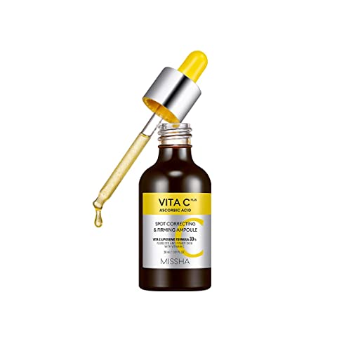 MISSHA Vita C Plus Spot Correcting & Firming Ampoule, Vitamin C Serum, Korean Serum for Face, Korean Skin Care For Aging Dull skin, Dark spots, 1.01 Fl oz/30ml