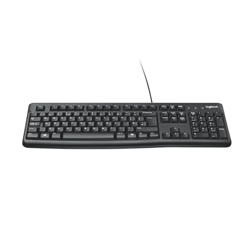 Logitech K120 Wired Keyboard for Windows, USB Plug-and-Play, Full-Size, Spill-Resistant, Curved Space Bar, Compatible with PC, Laptop, QWERTY UK English Layout - Black