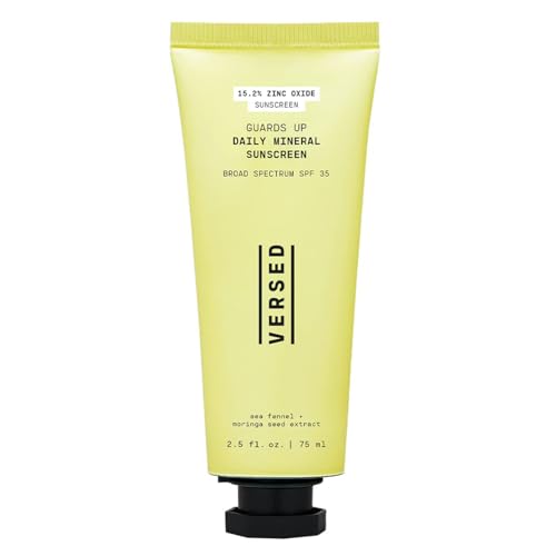 Versed Guards Up Daily Mineral Sunscreen - SPF 35 Zinc Oxide Broad Spectrum Sunscreen - Moringa Seed + Sea Fennel Extract Non Nano Peachy Hue Sun Screen, Vegan + Pregnancy Safe (2.5 oz)