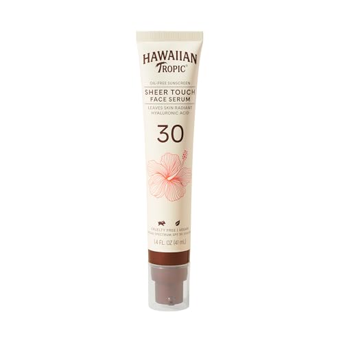 Hawaiian Tropic Sheer Touch Face Serum SPF 30, 1.4oz | Hyaluronic Acid Hydrating Serum For Women and Men | Travel Sunscreen
