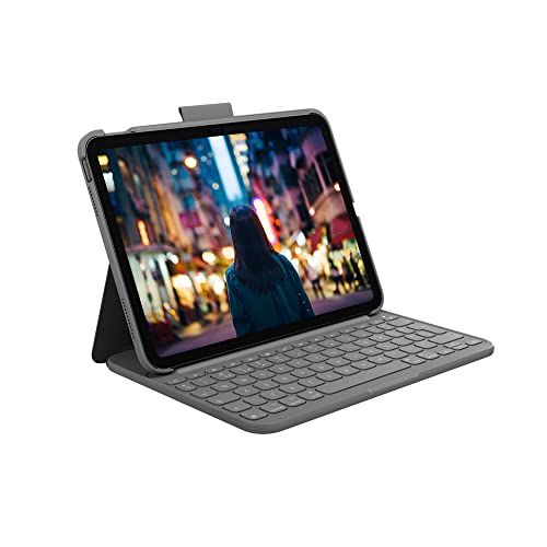 Logitech Slim Folio Keyboard Case for iPad (10th gen & A16) with Integrated Bluetooth Wireless Keyboard, QWERTY UK English Layout - Graphite
