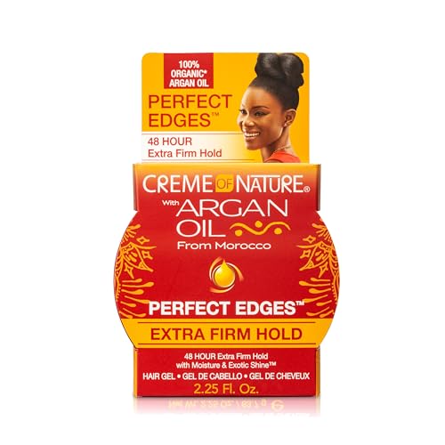 Creme of Nature with Argan Oil From Morocco Perfect Edges Hair Gel, 24 Hour Hold with Moisture and Exotic Shine, Extra Firm Hold, 2.25 Oz