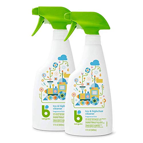 Babyganics Toy & Highchair Cleaner Spray, Fragrance Free, 17oz Spray Bottle, Made without ammonia, bleach, phosphates, phthalates or dyes