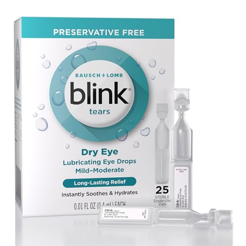 Blink Tears Lubricating Eye Drops Preservitive Free, Moisturizing & Soothing for Mild to Moderate Dry Eyes, with Hyaluronate, Reduces Discomfort, Long-Lasting Hydration, 0.01 Vials (25 Count)