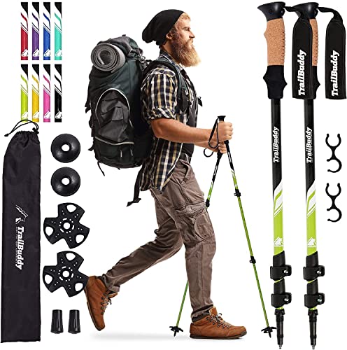 TrailBuddy Trekking Poles - Lightweight, Collapsible Hiking Poles for Backpacking Gear - Walking Sticks for Hiking, 7075 Aluminum with Cork Grip