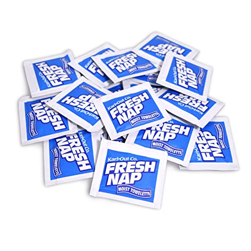 Specialty Quality Packaging "Kari Out 6700305 Fresh Nap Moist Towelettes Lemon Fragrance, 28"", Single Use, Individually Wrapped, Pack of 1000", Blue