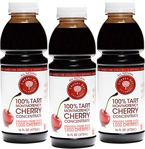 Cherry Bay Orchards Tart Montmorency Cherry Concentrate (3 Pack 16 Oz Bottle) - All Natural Juice Sleep Aid - GMO & Gluten Free, Kosher Certified, Antioxidants, No Added Sugar or Preservatives